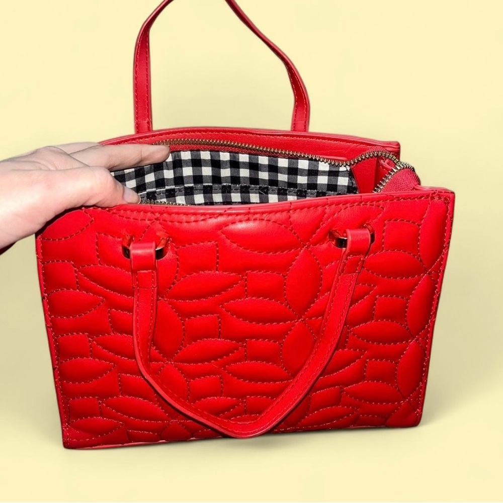 ALDO red leather handbag with gingham interior
